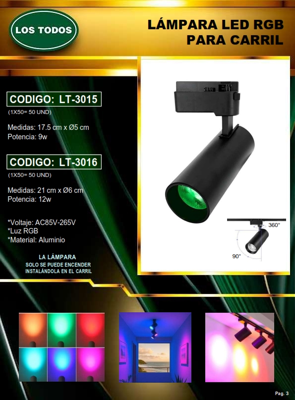 LAMP P/CARRIL AJUST - RGB - (12W) - 21X6CM - NEGRA - 85-265V