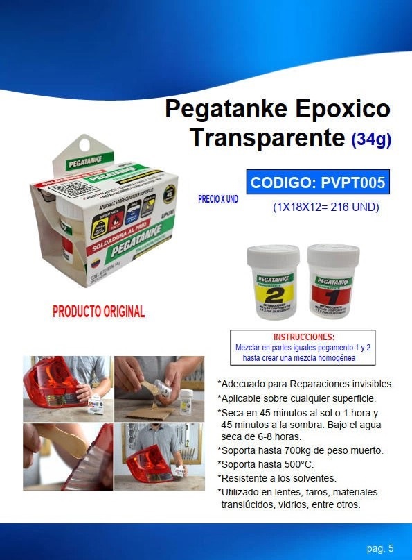 PEGATANKE EPOXICO TRANSPARENTE - ORIGINAL 34GR - LENTES-FARO