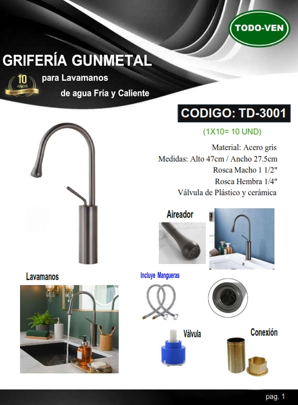 GRIF GUNMETAL VARILLA LAVAM FR/CAL- 47X27CM - ACERO GRIS - I