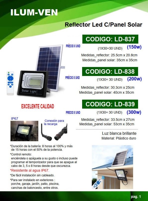 REFLECTOR C/PANEL SOLAR 300W,CONTROL, BAT 8HRS - IP67 - 33X2